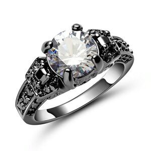White Zircon Black Rhodium Plated Ring
